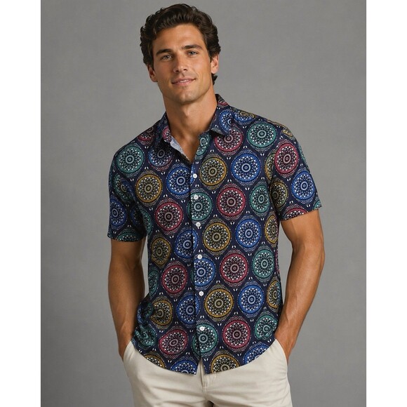 Denim & Flower Other - Denim & Flower Ricky Singh Men's Short Sleeve Geometric Button Down Shirt XL